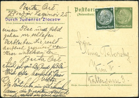 Stamp of Israel » Israel: The Holocaust - Ghettos ZLOCZOW: Deutsches Reich 6pfg postal card with add