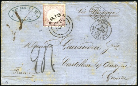 Stamp of Great Britain » British Post Offices Abroad PERU, ARICA: 1864 (Jul 21) Entire from Tacna to Fr