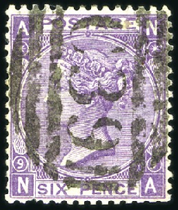 Stamp of Great Britain » British Post Offices Abroad BOLIVIA: 1867-70 6d Violet pl.9 with "C39" numeral
