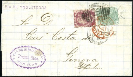 Stamp of Great Britain » British Post Offices Abroad PUERTO RICO, SAN JUAN: 1877 (Feb 25) Entire to Ita