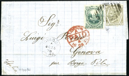 Stamp of Great Britain » British Post Offices Abroad PERU, IQUIQUE: 1878 (Oct 25) Entire to Italy with