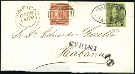 Stamp of Great Britain » British Post Offices Abroad MEXICO: 1870 (Oct 28) Wrapper to Cuba with GB 4d v