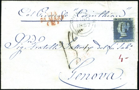 Stamp of Great Britain » British Post Offices Abroad GIBRALTAR: 1857 (Nov 11) Wrapper to Italy with 2d