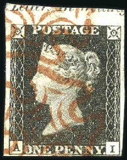 Stamp of Great Britain » 1840 1d Black and 1d Red plates 1a to 11 1840 1d black pl.1a AI top marginal showing partia