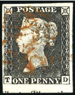 Stamp of Great Britain » 1840 1d Black and 1d Red plates 1a to 11 1840 1d black pl.1a TD lower marginal showing part