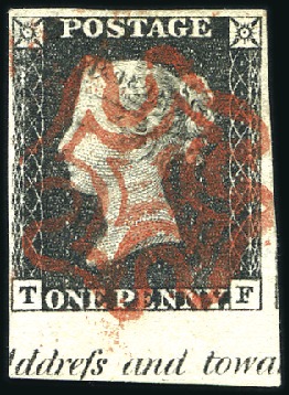 Stamp of Great Britain » 1840 1d Black and 1d Red plates 1a to 11 1840 1d Black pl.4 TF lower marginal showing "ddre