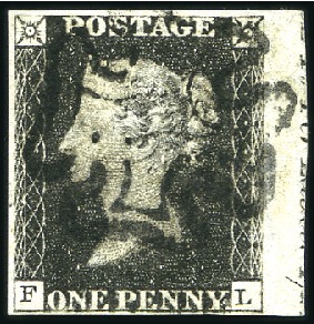 Stamp of Great Britain » 1840 1d Black and 1d Red plates 1a to 11 1840 1d Black pl.9 FL right marginal showing parti