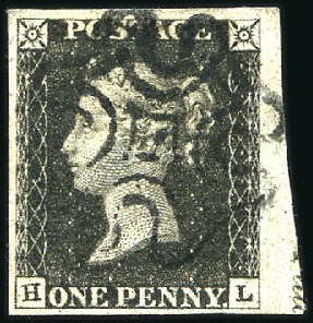 Stamp of Great Britain » 1840 1d Black and 1d Red plates 1a to 11 1840 1d Black pl.6 HL right marginal with partial