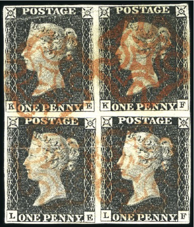 Stamp of Great Britain » 1840 1d Black and 1d Red plates 1a to 11 1840 1d black pl.1b KE/LF block of four, fine to g