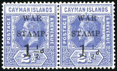 Stamp of Cayman Islands 1917  2 1/2d Blue, horizontal pair surcharged 'WAR
