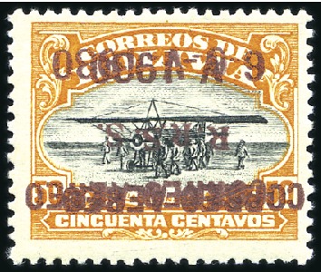 Stamp of Bolivia 1930 Airmail surcharges 5C to 50C, all with invert