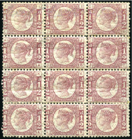 Stamp of Great Britain » 1854-70 Perforated Line Engraved 1870 1/2d Rose-Red pl.15 mint og block of 12, usua
