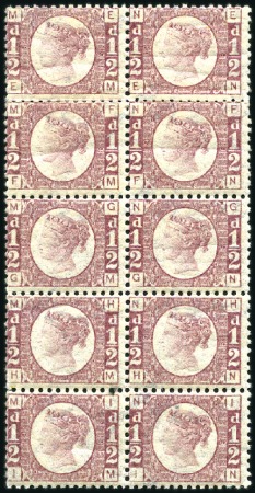 Stamp of Great Britain » 1854-70 Perforated Line Engraved 1870 1/2d Rose-Red pl.19 mint og block of 10 (top