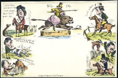 Stamp of Great Britain » 1840 Mulreadys & Caricatures Three Spooner mulready caricature fronts backed on