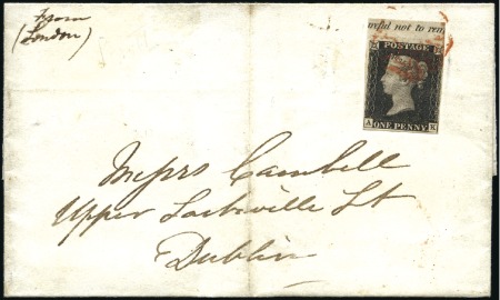 Stamp of Great Britain » 1840 1d Black and 1d Red plates 1a to 11 1840 (Dec 7) Wrapper from London to Dublin with 18