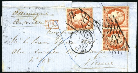 Stamp of France 1849 40c en paire + isolé sur lettre de Paris 12.0