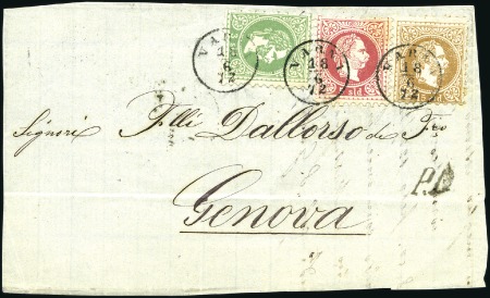 Stamp of Palestine and Holy Land » Palestine Austrian Levant Offices VARNA 1872 Four cover fronts all with 3-colours fr