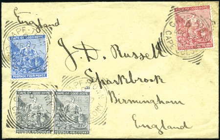 Stamp of South Africa » Cape of Good Hope 1882 Horizontal pair 1/2 + 1d + 4d tied to small e