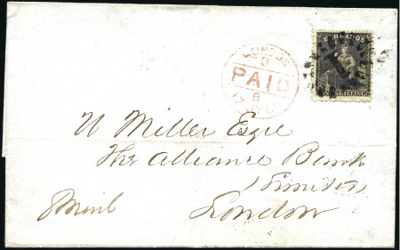 Stamp of Barbados 1868 Britannia 1s brown black tied to folded lette