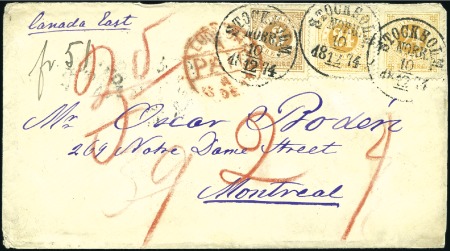 Stamp of Sweden 1872-76 Ringtype 3ö brown together with two 24ö ye
