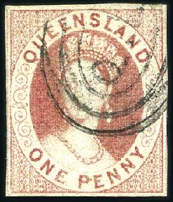 Stamp of Australia » Queensland 1860 1d Chalon carmine rose, imperforate, watermar