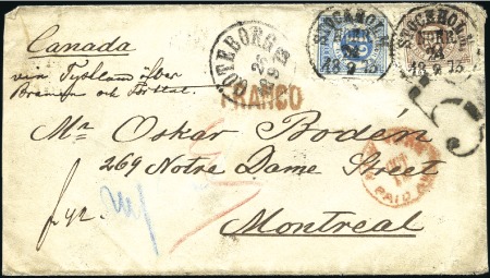Stamp of Sweden 1872-76 Ringtype 12ö blue together with 30ö brown