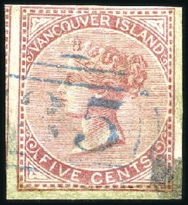 Stamp of Canada » British Columbia and Vancouver 1866 5c Rose imperforate with watermark CC used wi