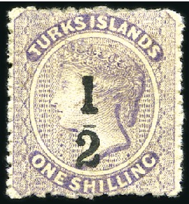 Stamp of Turks and Caicos Islands 1881 1s Lilac surcharged 1/2d in 3 different surch