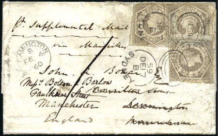 Stamp of Australia » New South Wales 1859 Cover with three 1854-59 6d (overlapping each