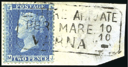 Stamp of Great Britain » British Post Offices Abroad BULGARIA: 1861-77 2d blue on piece tied by complet