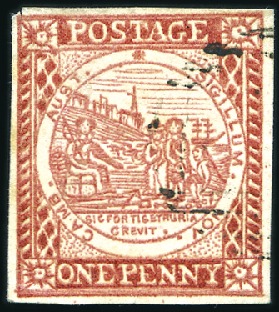 Stamp of Australia » New South Wales 1850 1d Vermilion with variety: 'no trees on hill'