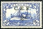 Stamp of Germany » German Colonies » Cameroon » German Colonies, Cameroon British Occupation 1915 C.E.F. overprints to 5s on 5m (missing 1s on 