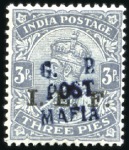Stamp of Tanganyika » Mafia Island British Occupation 1915-16 G.R. POST MAFIA overprints on India 3p, 1/