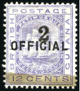 Stamp of British Guiana 1881 2c on 12c OFFICIAL pale violet, mint hinge re