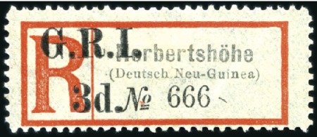 Stamp of New Guinea 1915 Registered label Herbertshöhe surcharged G.R.