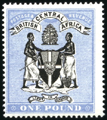 Stamp of Nyasaland » British Central Africa 1896 Coat of arms £1 black and blue, very fine exa
