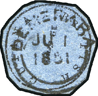 Stamp of British Guiana 1850-51 "Cotton-reel" 12c black on blue FORGERY (a