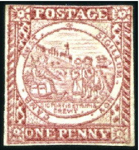 Stamp of Australia » New South Wales 1850 1d Dull Carmine on hard greyish paper, pl.2,