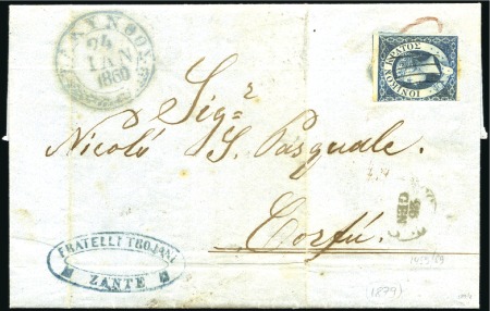 Stamp of Ionian Islands 1860 (Jan 24) Entire from Zante to Corfu with 1859