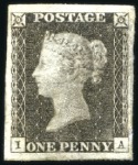 Stamp of Great Britain » 1840 1d Black and 1d Red plates 1a to 11 1840 1d Black pl.4 LA with b lack MC with number 1
