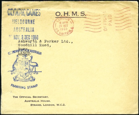 Stamp of Olympics » 1956 Melbourne 1956 OHMS envelope from Australia House in London 