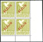 Stamp of Germany » Berlin 1949 Red ovpt, better values in blocks of four com