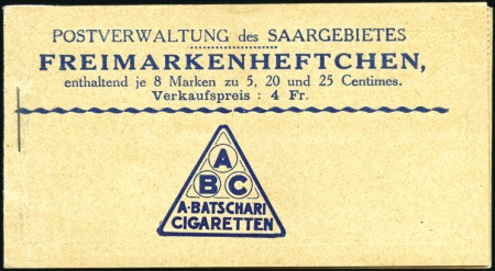 Stamp of Germany » Plebiscite Areas » Saar 1924 Complete booklet with 5c x8, 20c x8, 25c x8, 