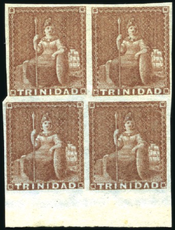 Stamp of Trinidad and Tobago 1851-55 6d Brownish Grey mint og lower marginal bl