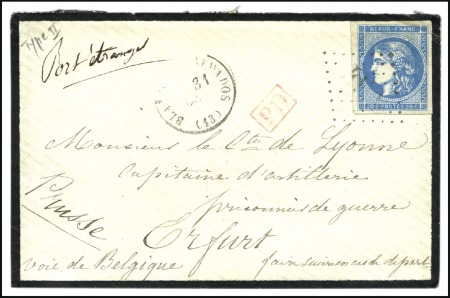 Stamp of France 1870 20c Bordeaux type 2, bien margé, sur lettre p