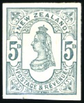 Stamp of New Zealand 1882 5d imperf. proofs on thick wove paper in vari