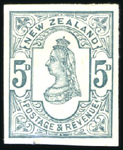 Stamp of New Zealand 1882 5d imperf. proofs on thick wove paper in vari