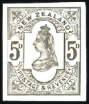 Stamp of New Zealand 1882 5d imperf. proofs on thick wove paper in vari