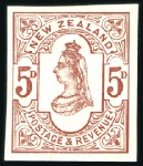 Stamp of New Zealand 1882 5d imperf. proofs on thick wove paper in vari
