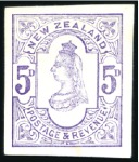 Stamp of New Zealand 1882 5d imperf. proofs on thick wove paper in vari